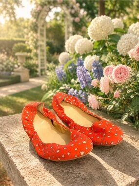 J. Crew Orange Star-Print Ballet Flats size 9